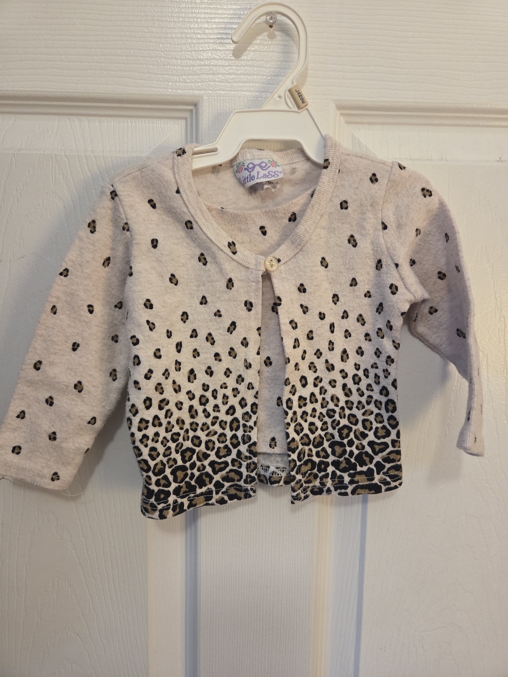 Little Lass Girls' Cream Leopard Print Layered-Look Cardigan